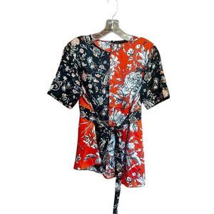 Zara Printed Belted Tunic Blouse Sz S NWT